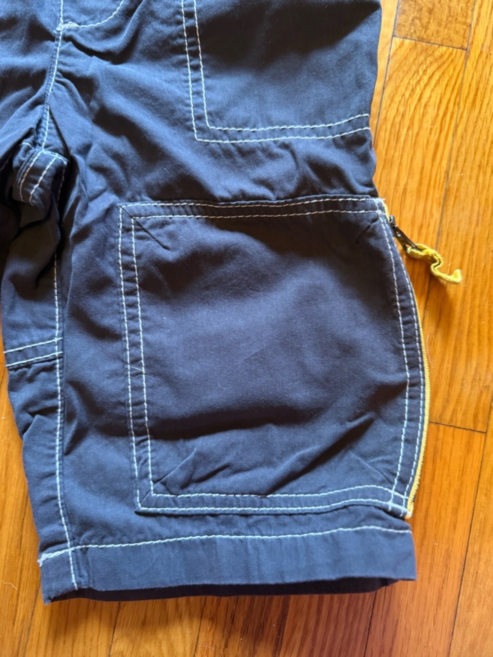 Mini Boden Navy Blue Cargo Shorts with Yellow Waistband - Picture 4 of 6